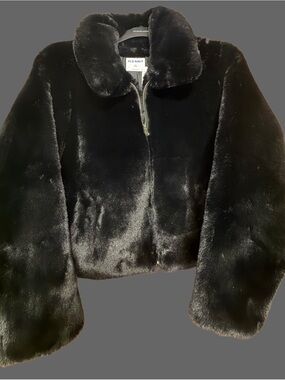 Old Navy Black Faux Fur Zip Jacket Black Jack